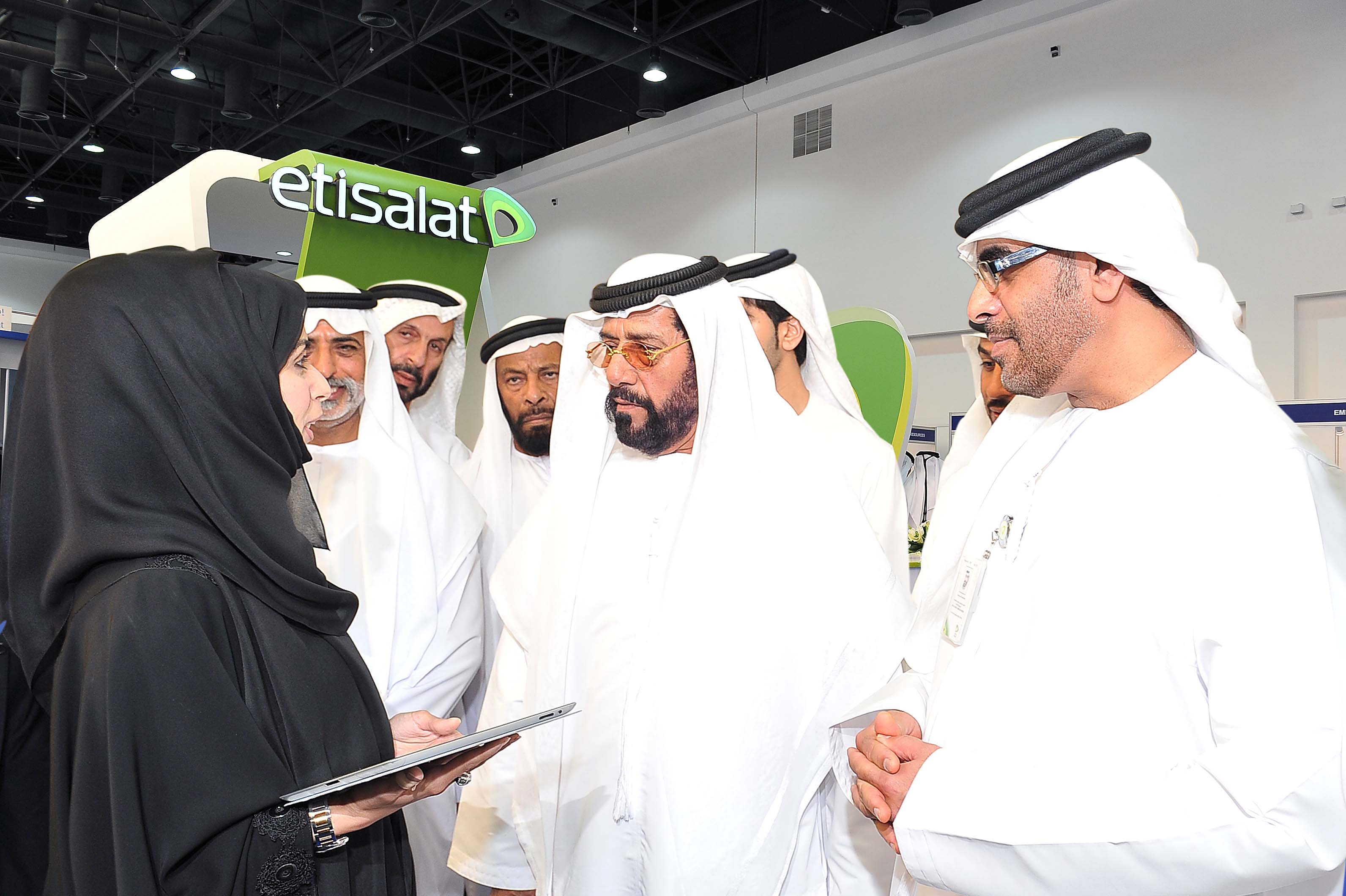  - His-Highness-Sheikh-Tahnoon-Bin-Mohammad-Al-Nahyan-H-H-Sheikh-Nahyan-bin-Mubarak-Al-Nahyan-and-Nasser-Bin-Obood-A-CEO-Etisalat-during-the-exhibition