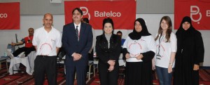 Members of the organising team with Batelco Bahrain HR General Manager Suhaila Alnowakhda, 3rd from left, at the blood donation drive at Batelco Staff Centre